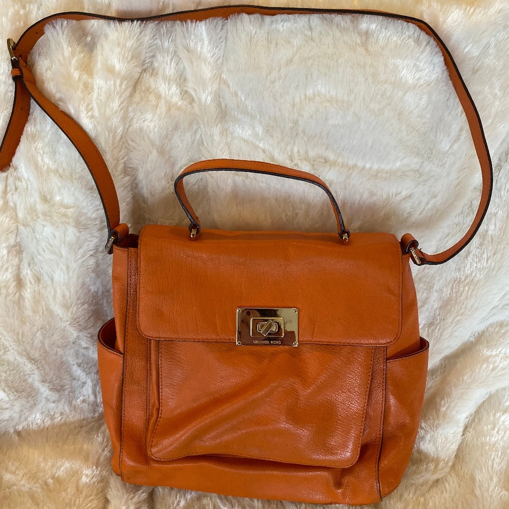 Michael Kors Orange Pebbled Leather Cross Body Bag